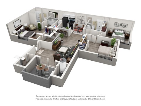 Floor plan for 3 beds, 2 baths, 1083 sqft